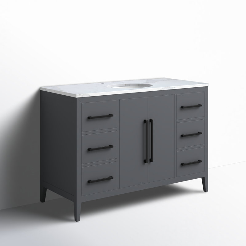Adrienne 48'' Single Bathroom Vanity with Quartz Top, Grey