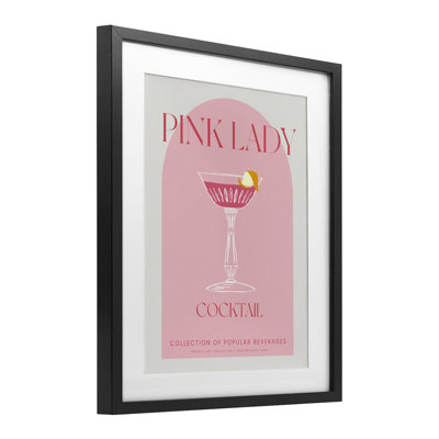 Stylish Retro Pink Lady Framed Print Under Glass, design by Lil' Rue