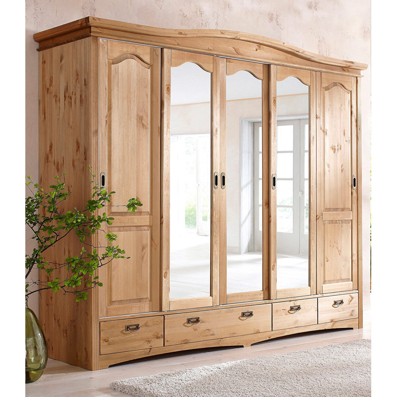 Caleta 5 Door Solid Wood Wardrobe, Natural Brown Oil