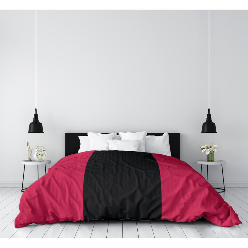 Housse de couette réversible basket Houston, Housse de couette pour très grand lit, Polyester brossé, Rouge / noir / rouge