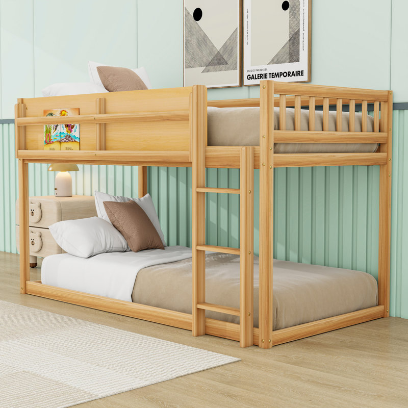 Wood Floor Bunk Bed With Ladder, Natural