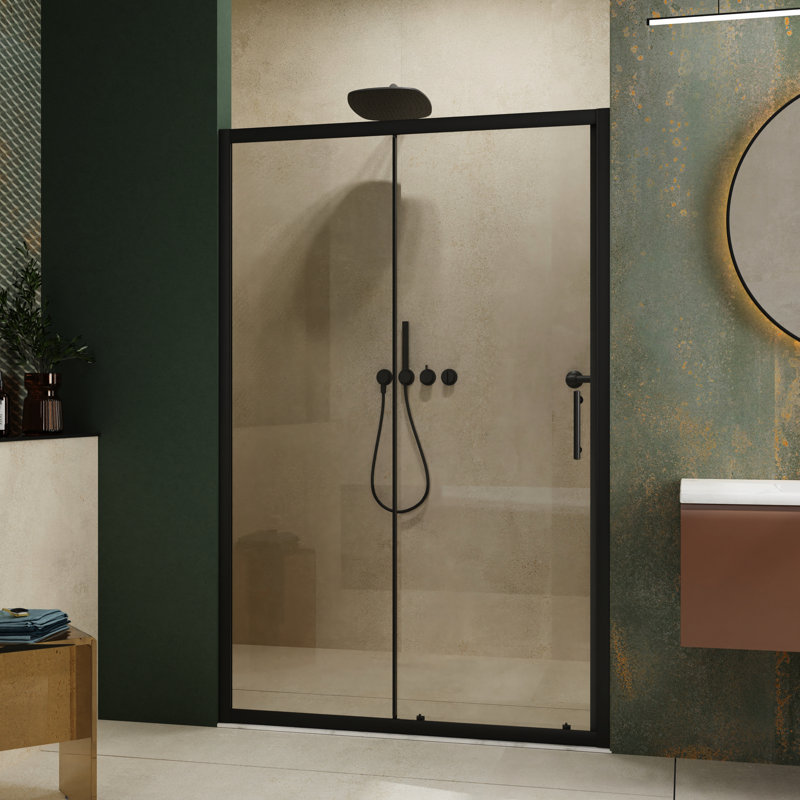 72.In H X 48.In W Shower Door With Stainless Steel Handle - Tempered Glass, Black, & Waterproof Aesthetics Single Sliding Black Handle, Design