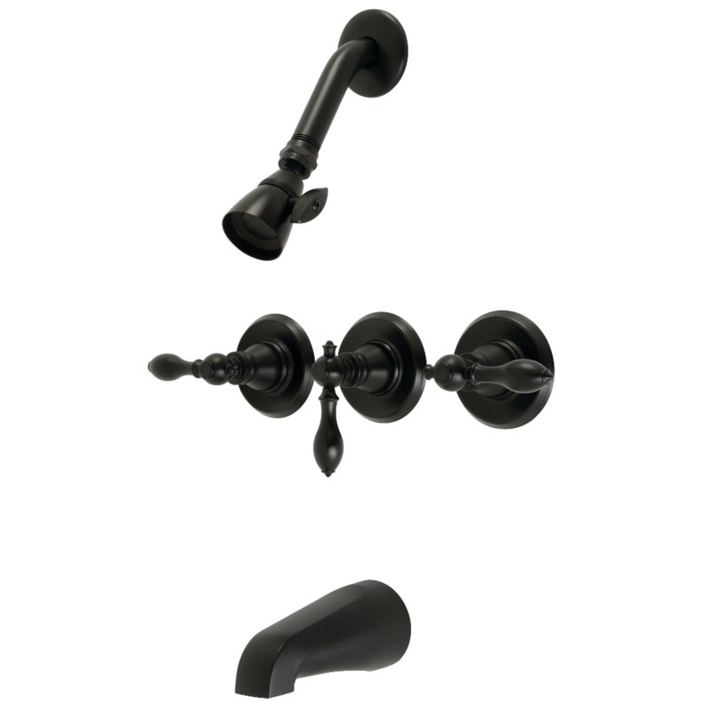 Kingston Brass American Classic Triple-Handle Tub and Shower Faucet, Matte Black