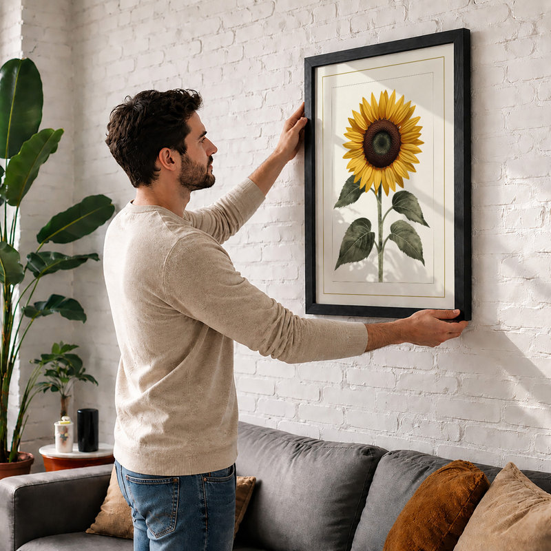 Golden Sunflower Study Botanical - Print, Black, A3 - 42.0 x 29.7 cm