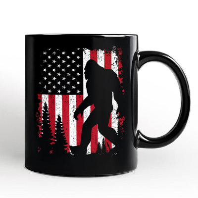 Bigfoot American Flag Mug, Patriotic Sasquatch Gift with Custom Name