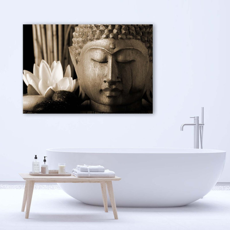 Buddha's Head With A Lily - No Frame Print on Canvas, 70cm H x 100cm W