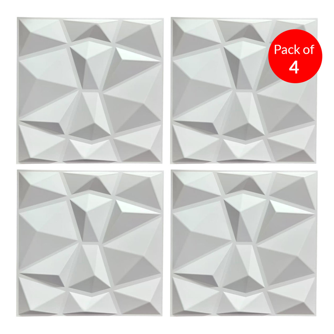 Britwall 3D White Faceted Diamond PVC Wall Panel - 500x500x1mm - 4 Pack - Image 5
