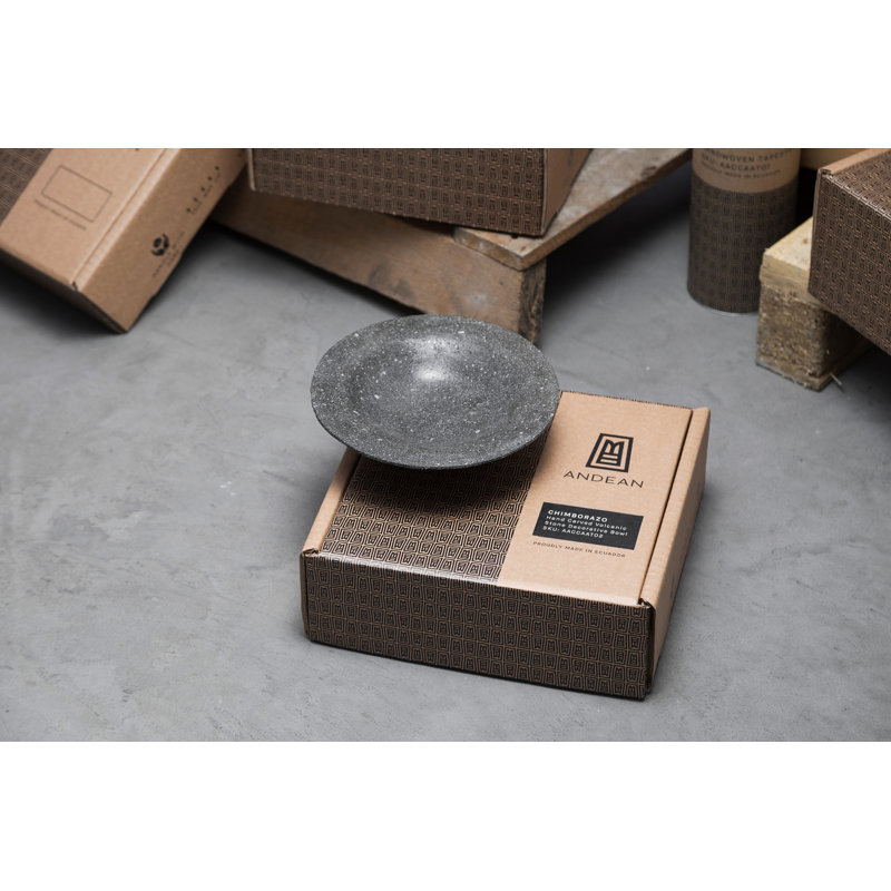 Chimborazo Decorative Volcanic Stone Bowl With Aged Bronze Detail By Andean, In Stock