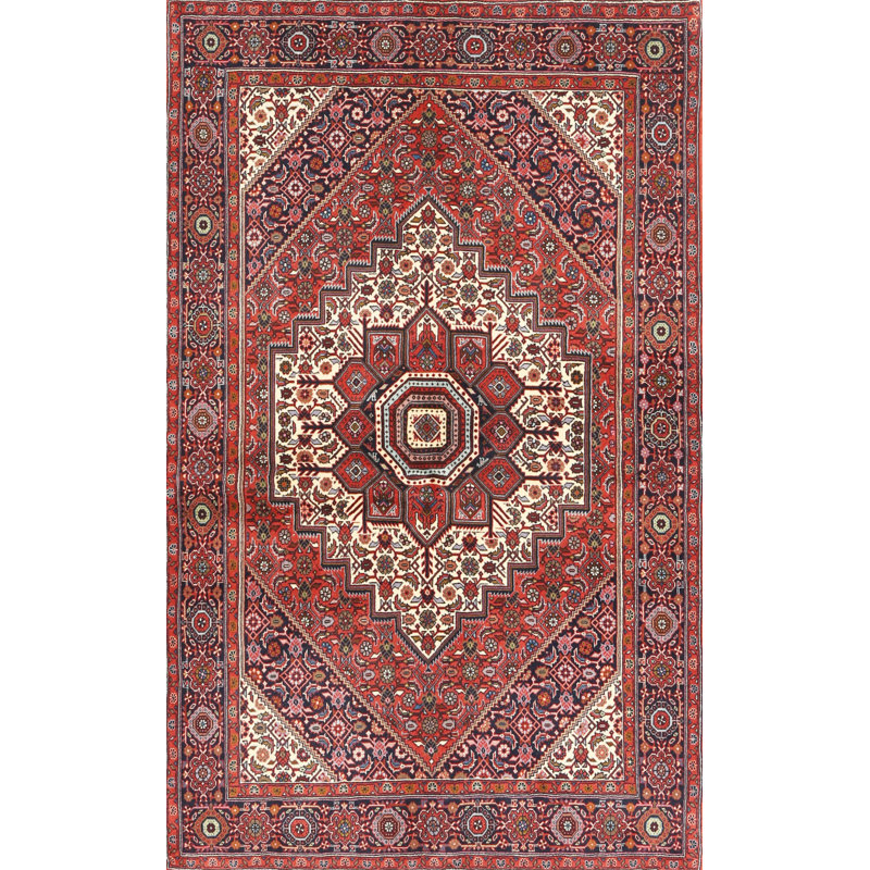 Tapis rouge/beige/noir traditionnel, Rectangle 2 pi x 4 pi
