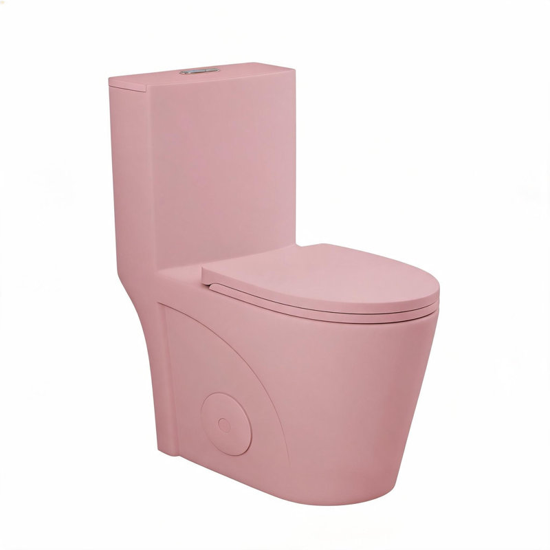 Toilette monobloc en céramique rose à motif floral de 43 cm (17 pouces) avec abattant allongé à fermeture douce et double chasse d'eau