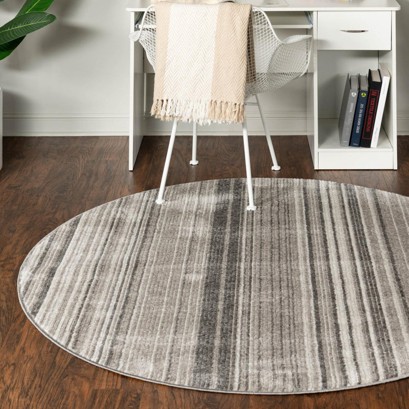 Osteen Striped Area Rug, Round 7'3", Gray