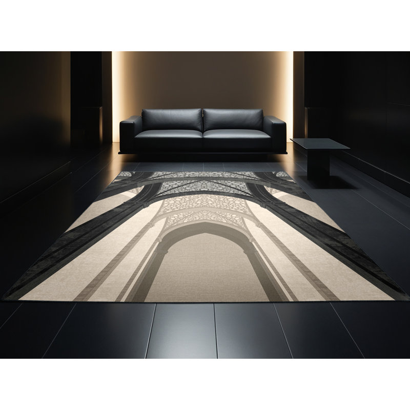 Machine Washable Ottoline Classic Oriental Rug in Gray – Black Binding, 2 x 5
