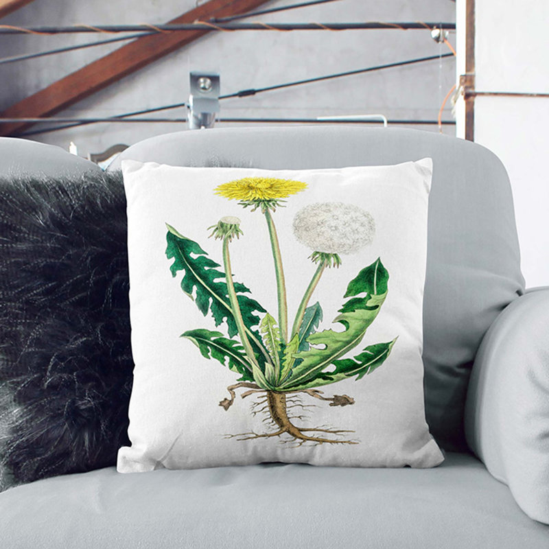 Dandelion Flowers Illustration Square Throw Cushion, Black, 55cm H x 55cm W x 20cm D