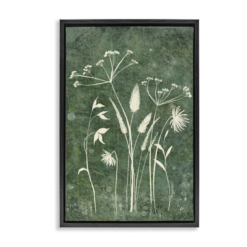  Fleurs sauvages sur toile verte rustique par Lydia Orange, H 25 po x l 17 po, Cadre flottant noir de jais