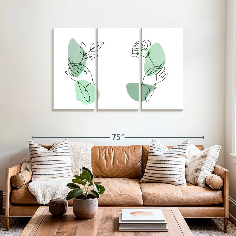 Harnek Minimalist Green Rose Lines, 36" H x 57" W