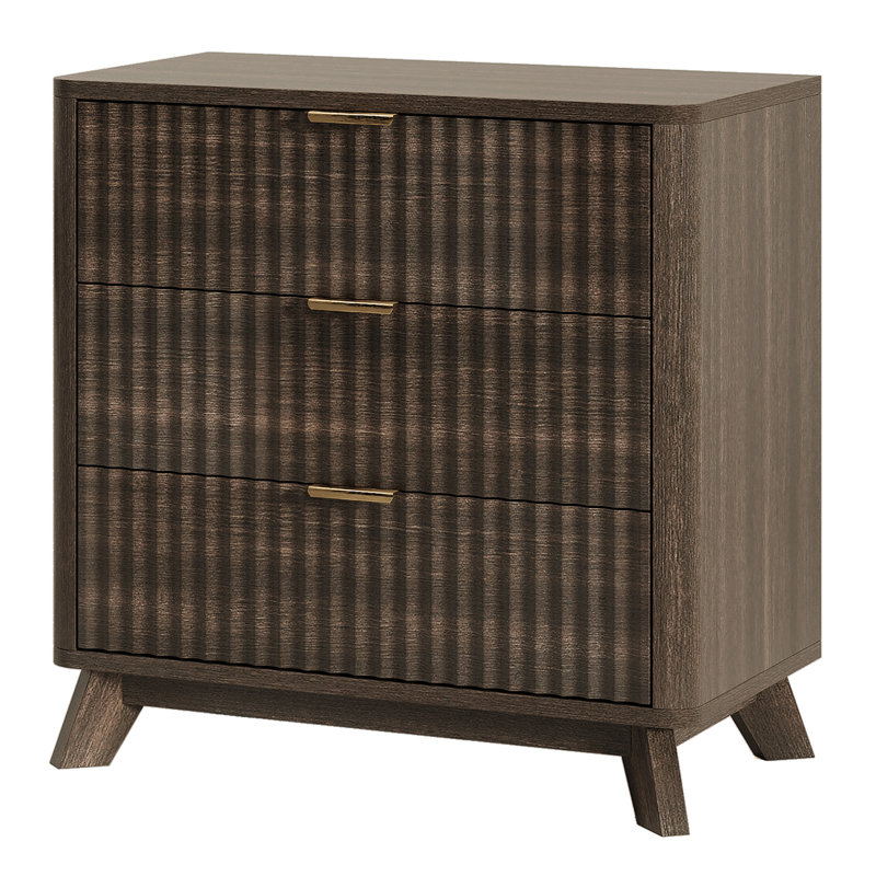 Donati Fluted Nightstand With 3 Drawers, Walnut