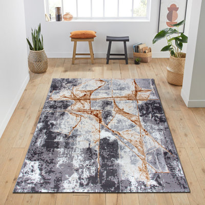 Tapis luxueux, gris et or, 6,6 x 9,5 pieds | 100% polyester, 2200 grammes par mètre carré | Hauteur des poils: 0,4 pouce | Facile à nettoyer, facile à nettoyer | Parfait pour le salon, la chambre à coucher et un décor élégant