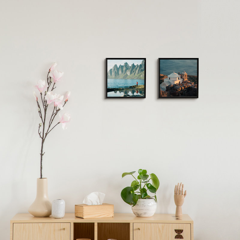 Cadre photo en métal avec passe-partout - Basics by Wayfair ™, Noir, 8 po x 8 po emmêlé à 4 po x 4 po