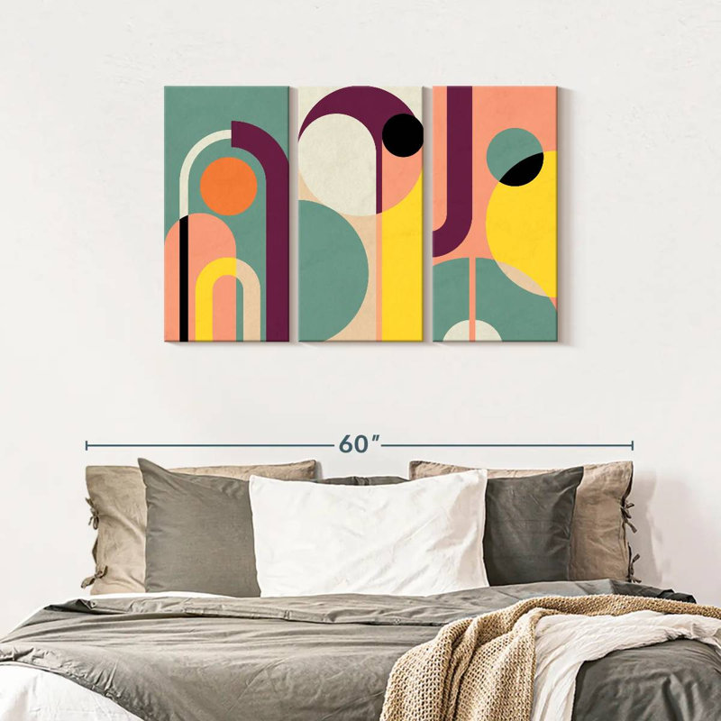 Retro Geometric Abstract X Multi Piece Canvas Print, 28" H x 45" W x 1.25" D