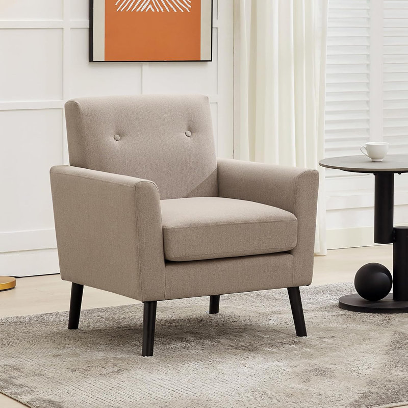 Mid-Century Accent Chairs, Modern Living Room Chairs With Linen Fabric, Gray