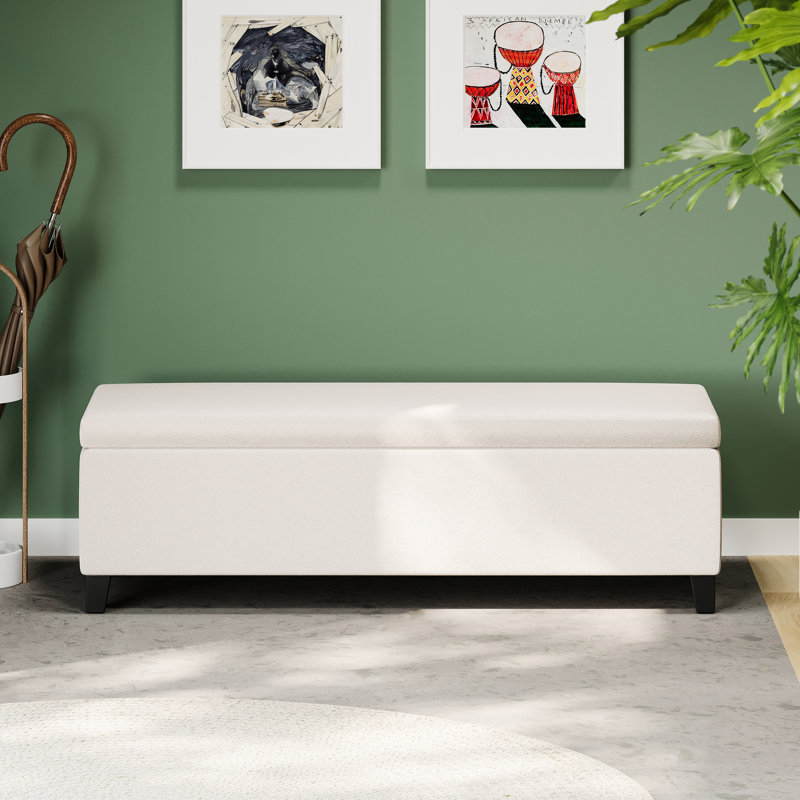 Banc de rangement élégant avec charnières - 51,9 po x 17,3 po, 15,86 po, tissu blanc, fonctionnalité légère