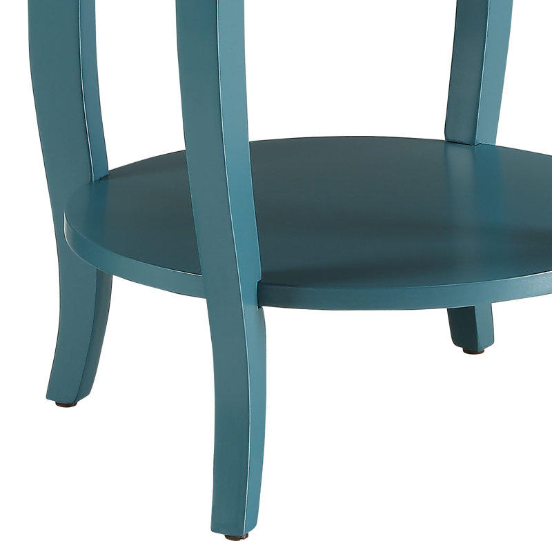 Teal Accent Table With Bottom Shelf, Classic Side Table With Open Storage, Teal