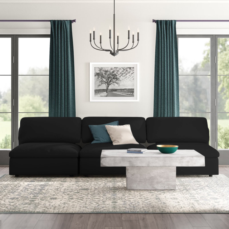 Canapé modulaire sans accoudoirs 117 po Burrows, Tissu texturé en lin noir