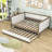 Buchanan Modern Full Size Upholstered Daybed with Trundle, Nailhead Trim and Slats