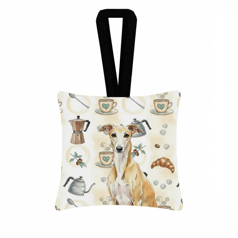 Ornement carré en tissu Fawn Whippet Coffee, Whippet fauve