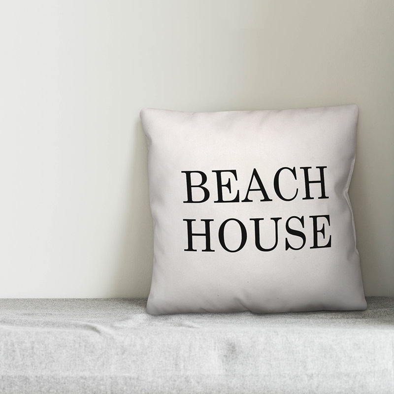  Coussin intérieur / extérieur Beach House, H 16 po x l 16 po, Blanc cassé / noir