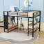 Lit mezzanine en métal avec tiroirs de rangement, armoire ouverte et tablette-1640513053