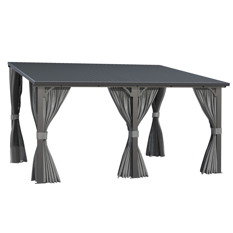 Outdoor Hardtop Metal Gazebo For Patio With Curtains And Mosquito Netting, 98.4" H x 168.6" W x 136.44" D, Gray/Light Gray