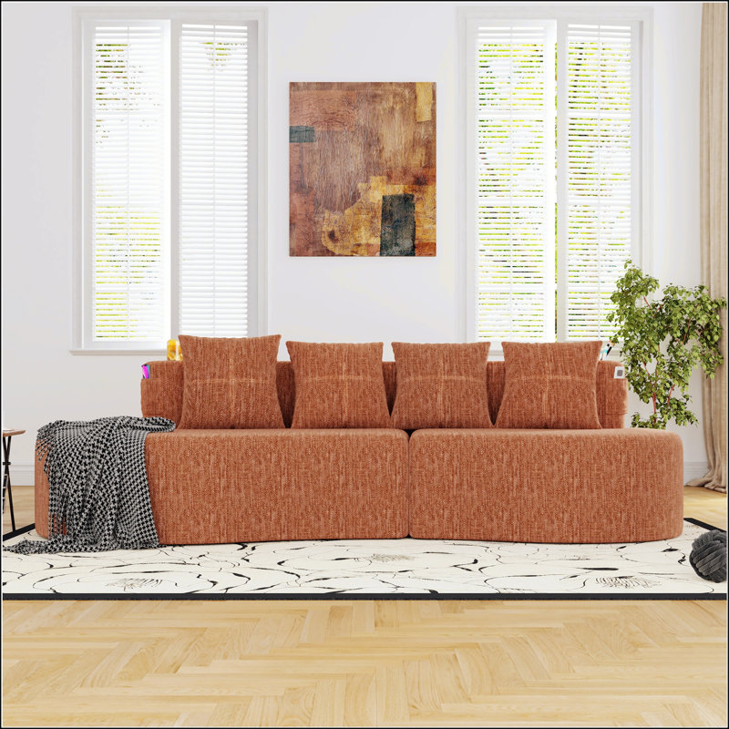 Canapé modulaire courbé moderne modulaire à 3 places minimaliste et élégant, Orange