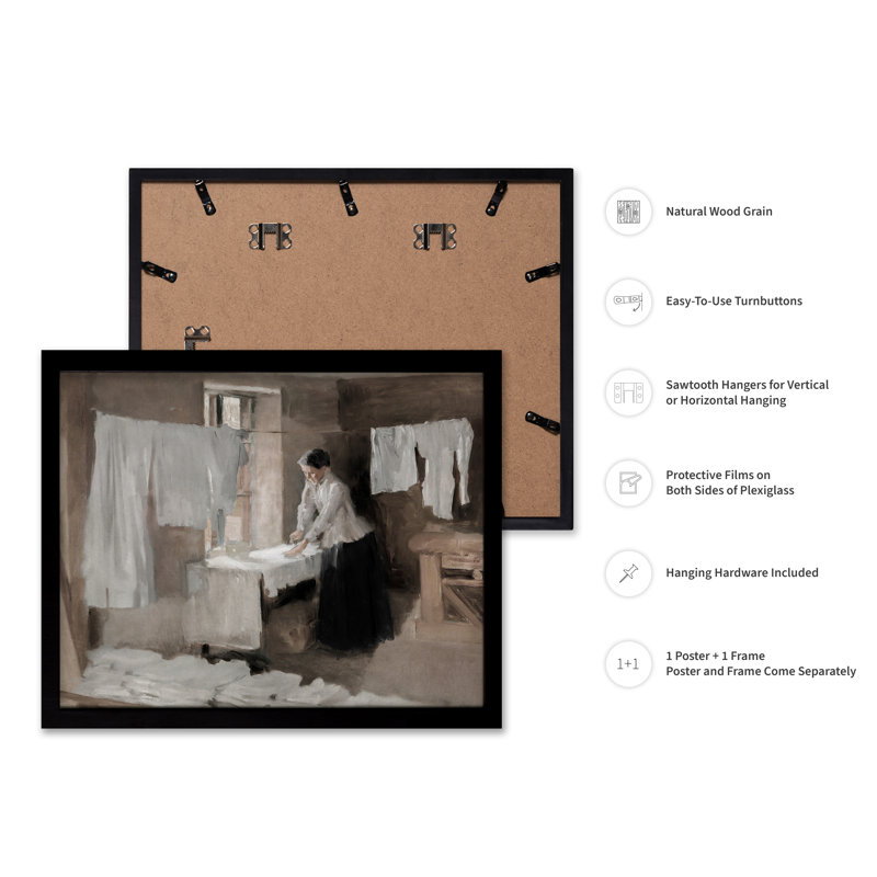 Femme repassant, Étude pour les lavandières, 08"H x 10"W, Poster, Black Framed
