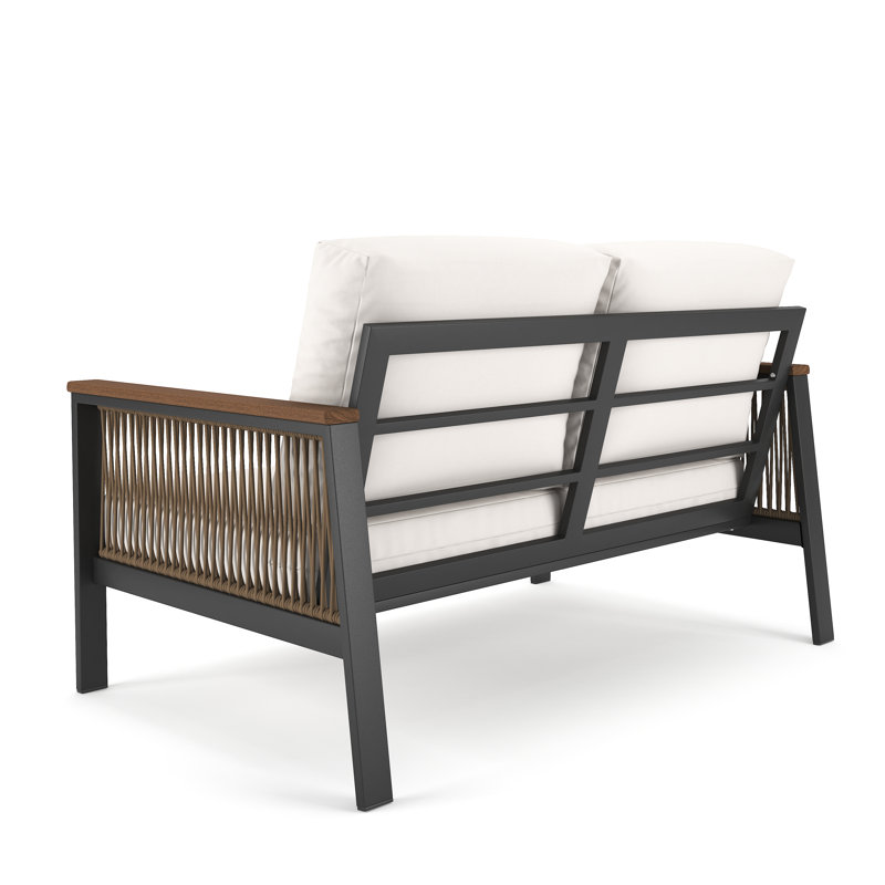 Townsend 55'' Wide Outdoor Loveseat with Sunbrella® Cushions, Canvas White Sunbrella® Canvas, Gray/Brown