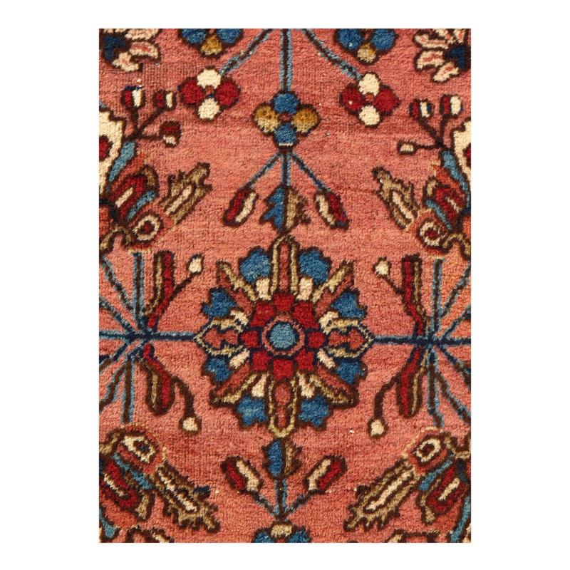 Tapis bleu / rouge / rose en laine à motif oriental fait à la main 3 pi 5 po x 4 pi 11 po Mahbuba