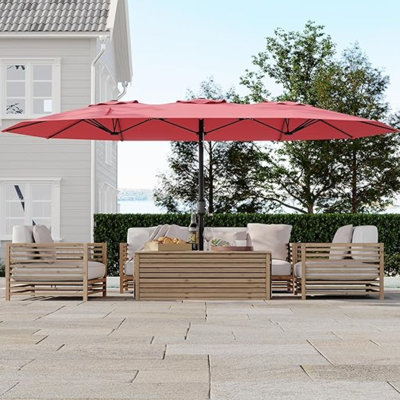 Extra Large Double-Sided Patio Umbrella – 15FT Rectangular Outdoor Market Umbrella (Base Not Included) – Double-Top Sun Shade for Poolside, Lawn, Backyard – Red