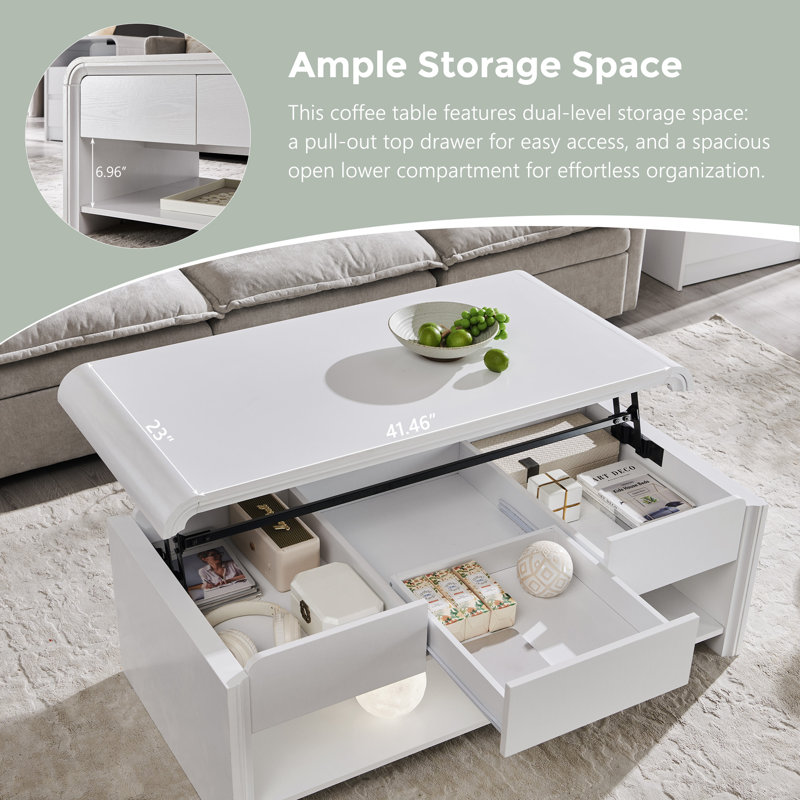 Table basse à plateau relevable Maud, White
