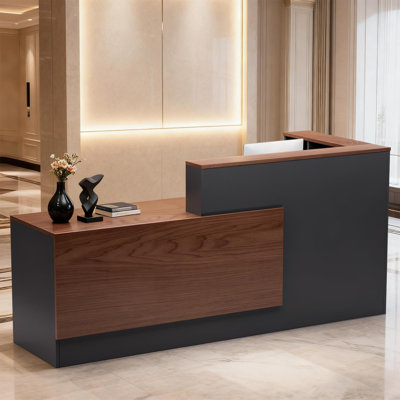 L-Shaped Reception Desk with Lockable Drawers and Storage Shelves, Multi-Functional Computer Desk for Office
