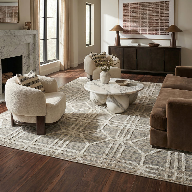 Tapis intérieur / extérieur à treillis beige / brun 8 pi x 11 pi (7 pi 10 po x 10 pi 10 po) Kiona