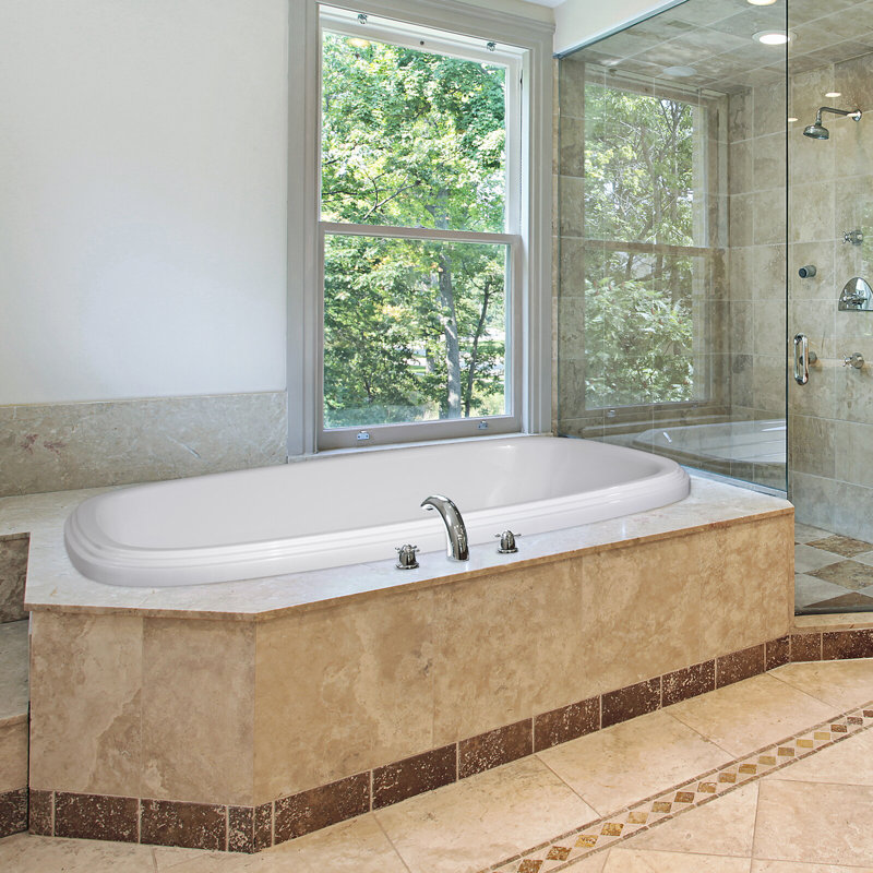 Sylvia 66'' x 38'' Soaking Acrylic Bathtub, Bone, Satin Nickel