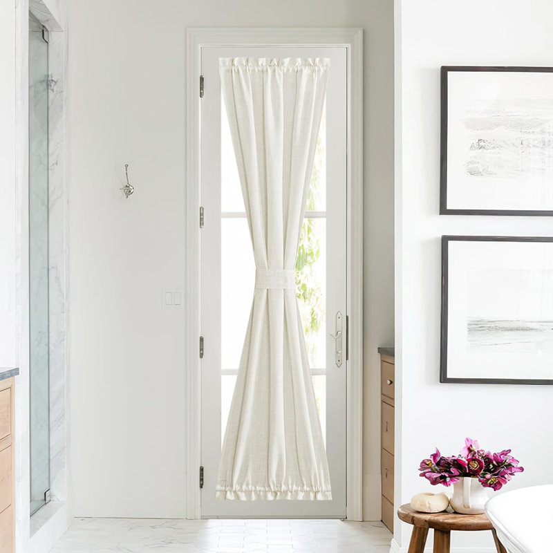  Linen Sheer Patio Door Curtain Drapery Panel for Door Window Elegant Soild Rod Pocket French Door Curtain Panel, 1 Piece