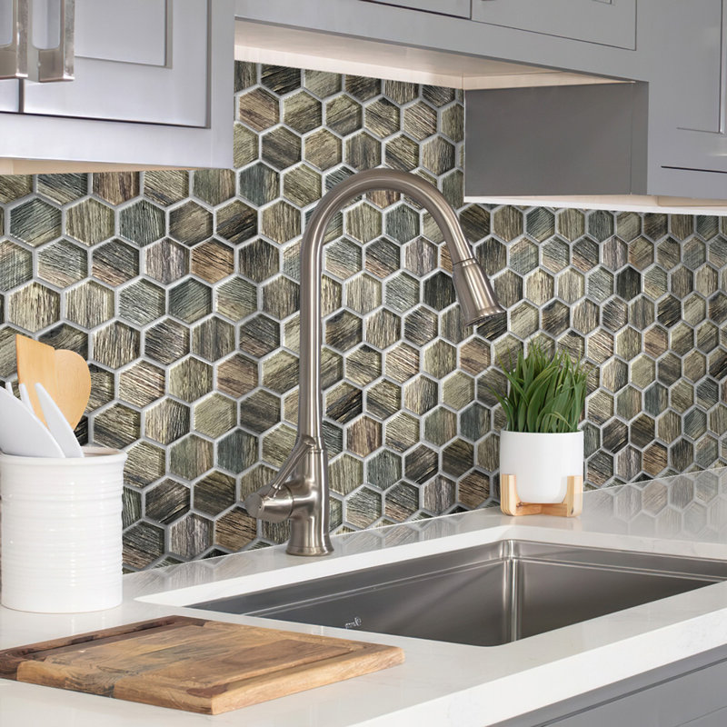 1.9" x 1.9" Glass Hexagon Mosaic Tile, Brown