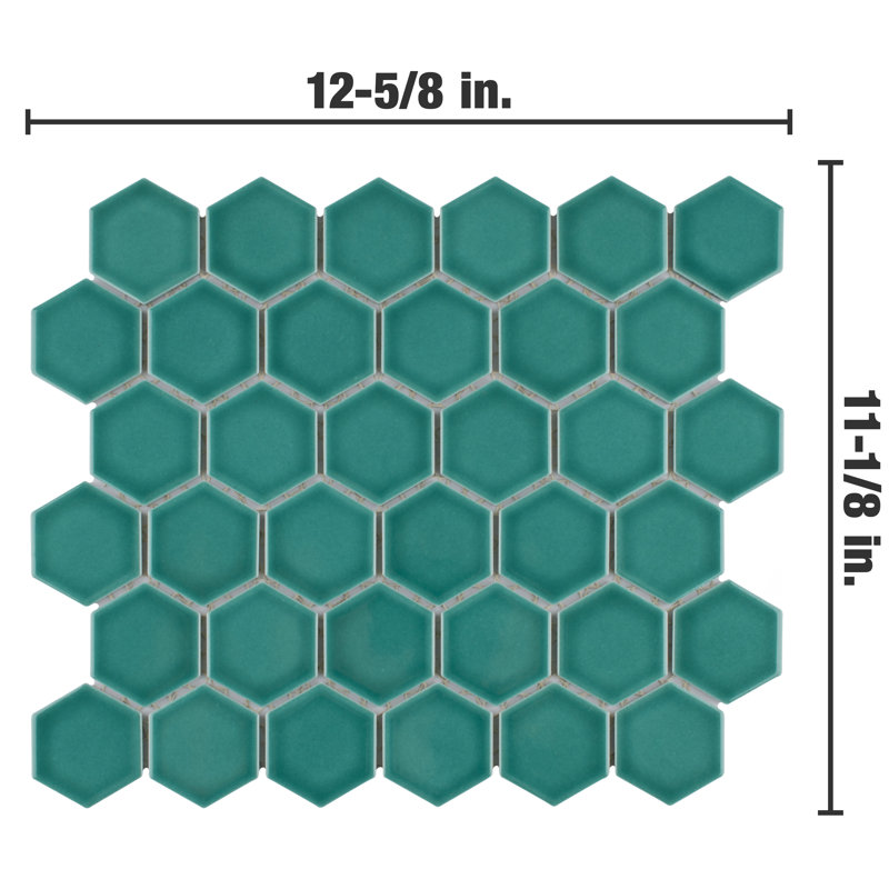 Tribeca 2" Hex Glossy 11-1/8 " x 12-5/8 " Porcelain Mosaic Floor & Wall Tile, Jade