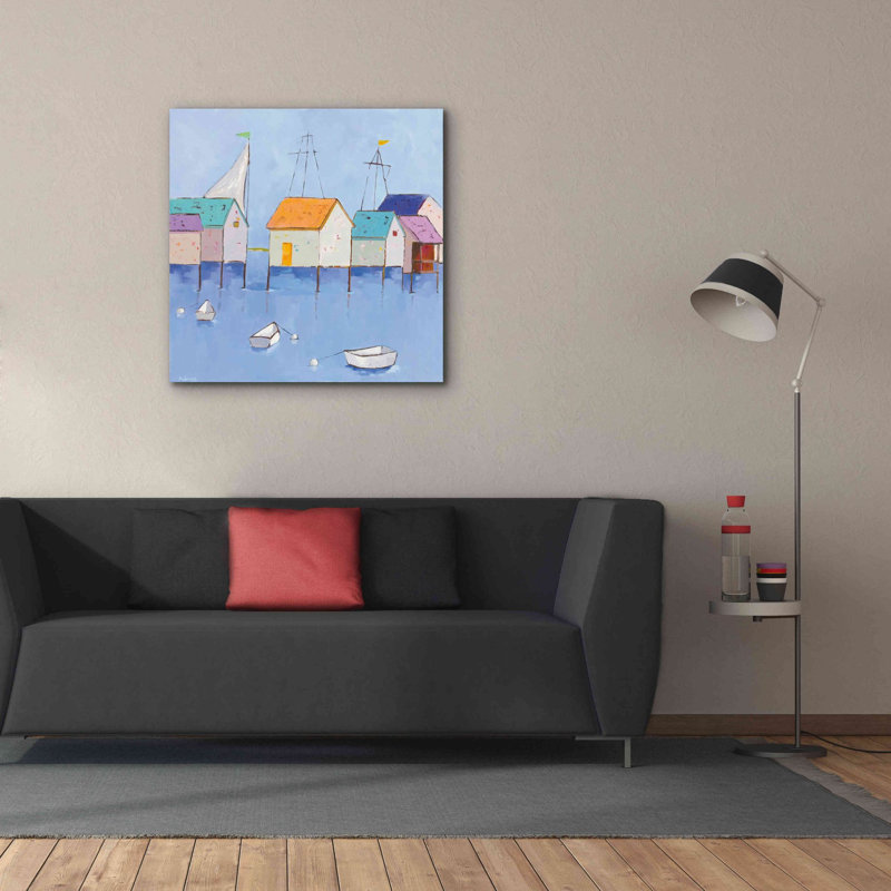 «Boat House Row Dark Blue Sky» par Phyllis Adams, art mural sur toile, H 37 po x l 37 po x P 1,5 po