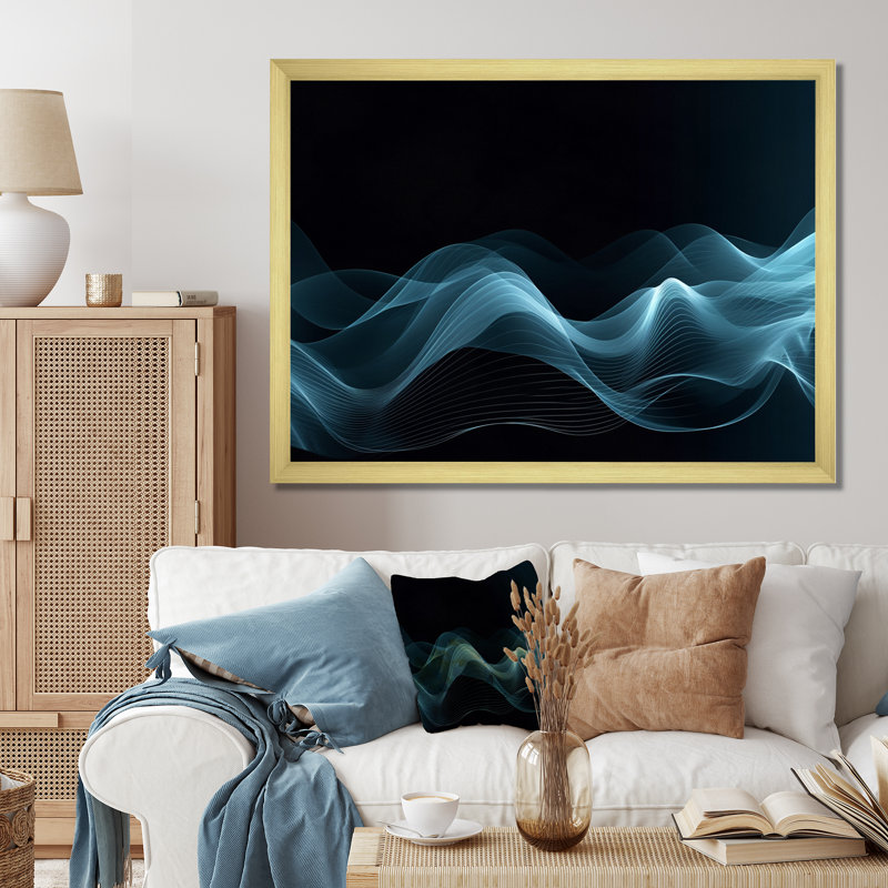 «Blue Black Contemplative Abstraction II», reproduction sur toile, H 12 po x l 20 po x P 1 po, Encadrement doré