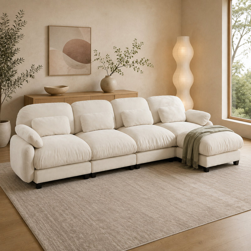 Canapé modulaire en chenille 4 places Sarvis, Beige