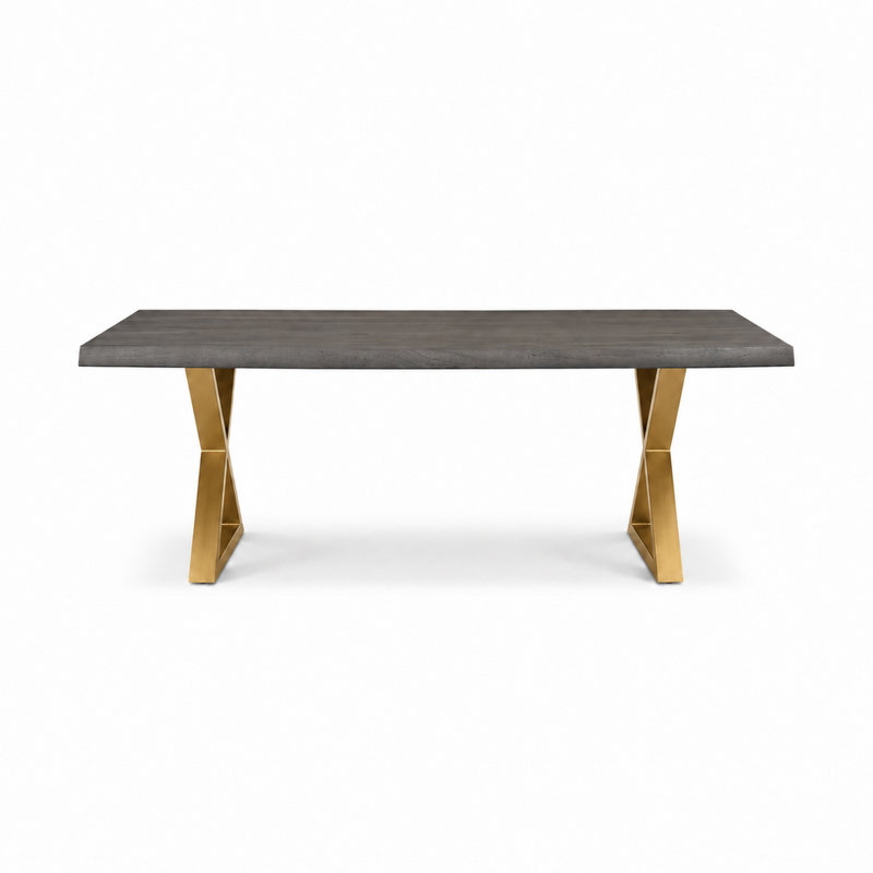 Brooks X Base Dining Table, 29.75"H x 79"L x 40"W, Sandblasted Gray, Brass
