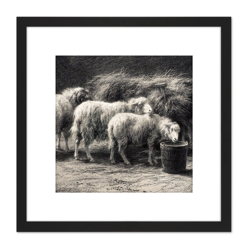 Bergerie Sheep Pen Drawing by Bonheur - Picture Frame Drawing