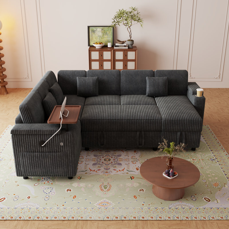 Storage Sleeper Sofas, 100 Inch Corduroy Modern Sectional For Home
